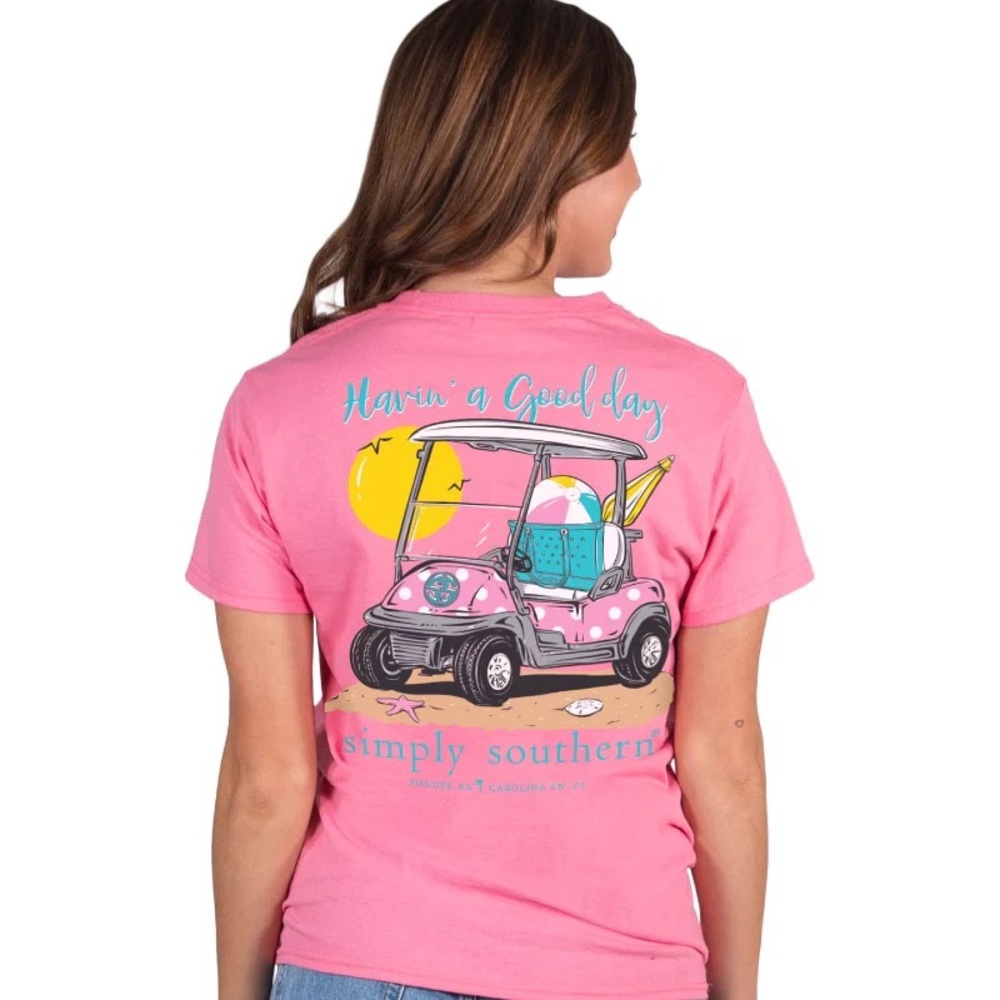 NWT Simply Southern pink beach golf cart graphic t-shirt